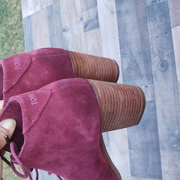 Toms Lunata Oxblood Burnished suede Block heel Bootie sz 9 EU 40 - Picture 7 of 15